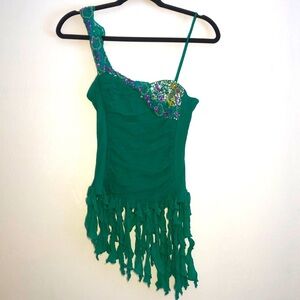 Green One-Shoulder Embellished Fairycore Tank Top